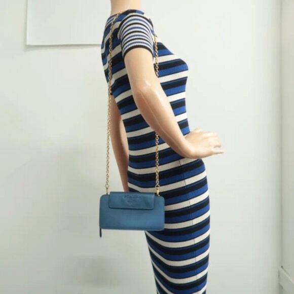 100% Authentic Prada Blue Leather Shoulder Bag 613-07524 - Picture 12 of 12